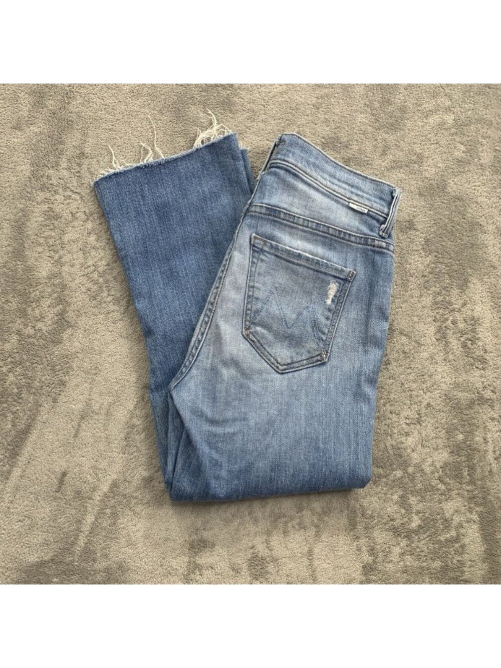 MOTHER Cropped Ankle Jeans — Light Blue Denim